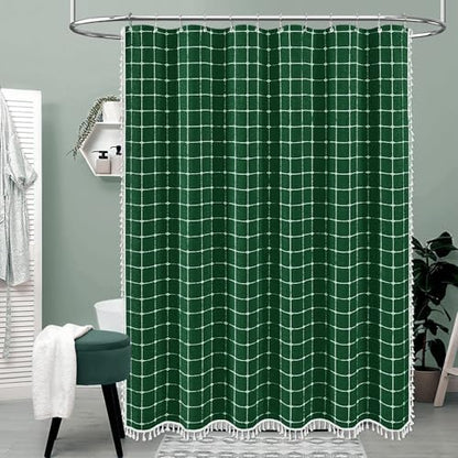 BTTN 72x78 Boho Farmhouse Linen Heavy Duty Shower Curtain, Emerald Green