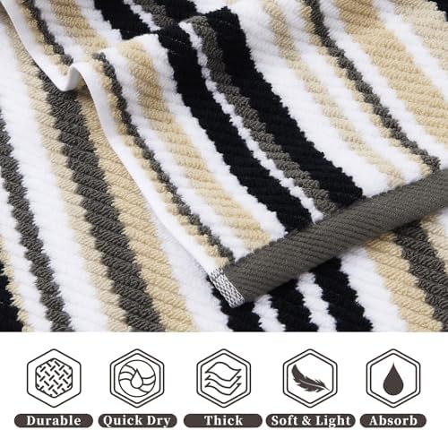 VOOVA & MOVAS Washcloths 6 Pack, 100% Cotton, 13x13 in, Black Striped