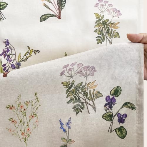 Linen Farmhouse Floral Shower Curtain with Lavender, Violet, Cornflower Wildflower Print, Water Resistant Fabric 72x72in Boho Shower Curtain with 12 Plastic Hooks