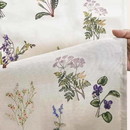 Linen Farmhouse Floral Shower Curtain with Lavender, Violet, Cornflower Wildflower Print, Water Resistant Fabric 72x72in Boho Shower Curtain with 12 Plastic Hooks