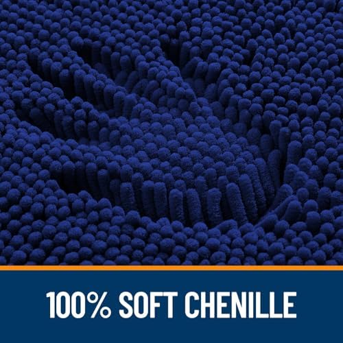 OLANLY Chenille Bathroom Rugs Mats Sets 2 Piece, 36"x24"+24"x20", Navy