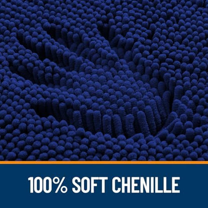OLANLY Chenille Bathroom Rugs Mats Sets 2 Piece, 36"x24"+24"x20", Navy
