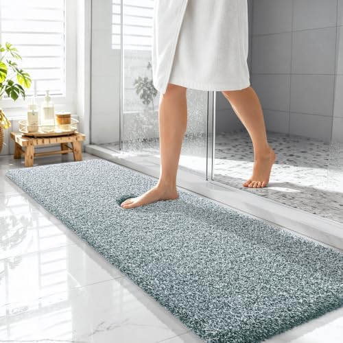 OLANLY Microfiber Soft Bathroom Rugs Mats 59x20, Blackish Green and White