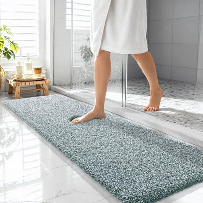OLANLY Microfiber Soft Bathroom Rugs Mats 59x20, Blackish Green and White