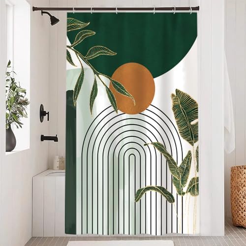 Abstract Boho Green Stall Shower Curtain with Hooks 48x72 Inch