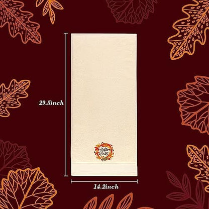 Quera 2 Pack Fall Hand Towels Autumn Pumpkin Thanksgiving Embroidered Premium Luxury Decor Hello Fall Bathroom Decorative Dish Set for Drying Cleaning, Cooking 13.7 "x 29.5"