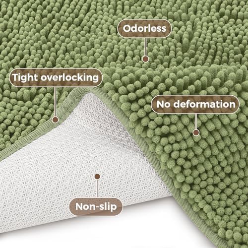 Bcoimo 48x30 Chenille Bath Mat – Non-Slip with Backing Bath Rug Ultra-Absorbent and Machine Washable Bathroom Mat Quick-Dry Design. Ideal for Bathroom Shower and Tub Areas