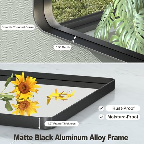 32x36 Inch Black Framed Bathroom Mirror for Wall, Matte Black Metal Frame Vanity Mirror, Rounded Corner Rectangle Bathroom Mirror, Anti-Rust, Shatterproof (Horizontal/Vertical) | Matte Black Metal Frame Vanity Mirror, Rounded Rectangle Bathroom Mirror,...