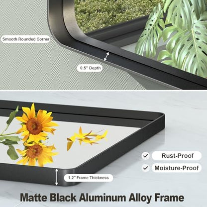 32x36 Inch Black Framed Bathroom Mirror for Wall, Matte Black Metal Frame Vanity Mirror, Rounded Corner Rectangle Bathroom Mirror, Anti-Rust, Shatterproof (Horizontal/Vertical) | Matte Black Metal Frame Vanity Mirror, Rounded Rectangle Bathroom Mirror,...