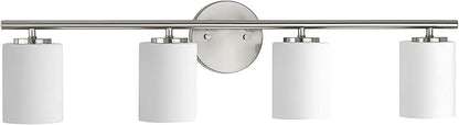 Progress Lighting 4-Light Etched White Glass Modern Bath Vanity Light, Replay Collection, Brushed Nickel (P2160-09)