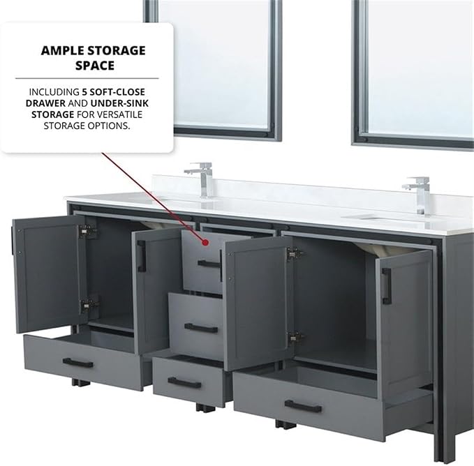 Ziva 84 in W x 22 in D Dark Grey Double Bath Vanity and Cultured Marble Top