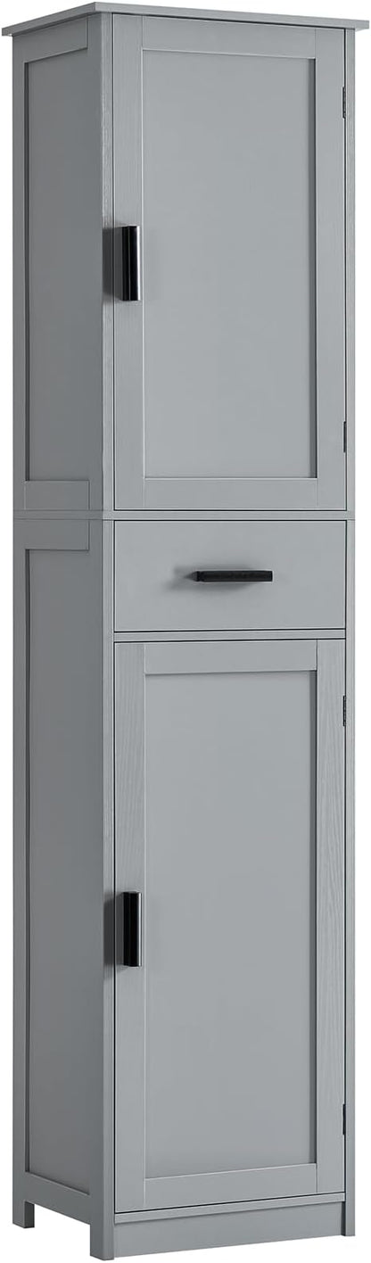 usikey 67“ Tall Bathroom Cabinet, Storage Cabinet with 4 Shelves & 2 Doors, Narrow Storage Cabinet for Bathroom, Living Room, Home Office, Greige