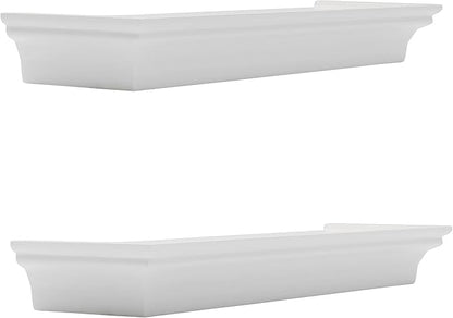 MELANNCO Arlington Floating Wall Shelves for Bedroom, Living Room, Nursery, Set of 2,14-Inch, White