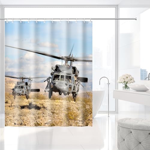 Black Hawk Helicopter Patriotic Shower Curtain with Hooks 72 x 72 Inches