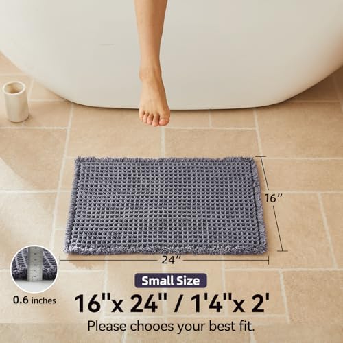Triohero Waffle Bath Mat, Small Boho Bathroom Rugs Non Slip 16x24 Dark Grey