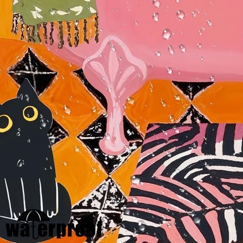 Funny Cat Shower Curtain Boho Cute Fun Black Cats Matisse Shower Curtains for Bathroom Kitten Green Tropical Plant Leaves Pink Orange Yellow Waterproof Fabric Bath Curtain Decor 72 X 84 Inches