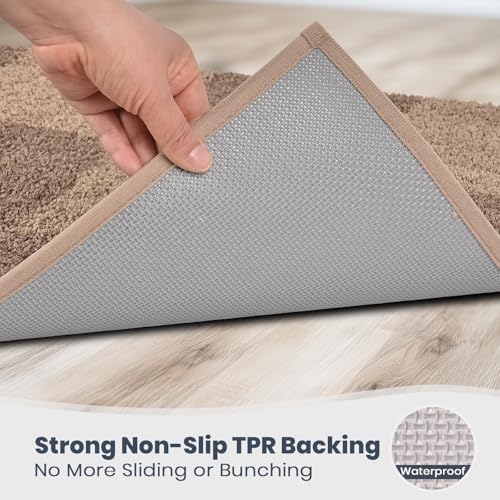 PURRUGS Bathroom Rug Non-Slip Machine Washable 20" x 30", Super Absorbent and Quick-Dry Bath Mat, Extra Soft and Plush Bath Rug for Shower, Bathtub and Sink, Grayish Brown & Coffee
