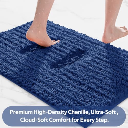 ACCUMTEK Upgrade Extra Large Blue Bathroom Rug Set 3 Pieces Ultra Soft, Thick Absorbent Bath Mats, Non Slip Chenille Toilet Mat for Bathroom, Bedroom, Kitchen
