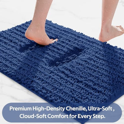 ACCUMTEK Upgrade Extra Large Blue Bathroom Rug Set 3 Pieces Ultra Soft, Thick Absorbent Bath Mats, Non Slip Chenille Toilet Mat for Bathroom, Bedroom, Kitchen