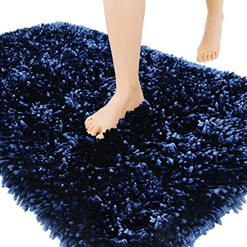 Yimobra Chenille Bathroom Rugs Non Slip, Extra Thick Soft Absorbent Bath Rug, Machine Washable Quick Dry Bath Mat for Bathroom Floor, Tub and Shower, Home Decor Accessories, 24x17, Navy Blue