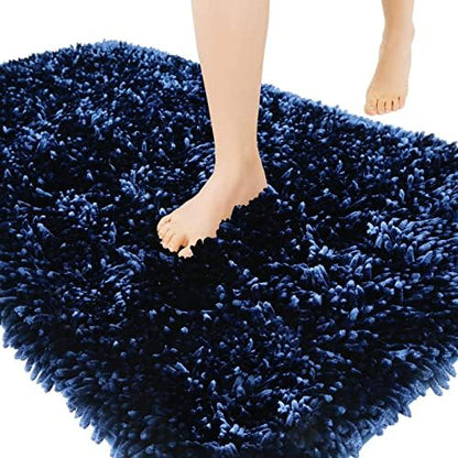 Yimobra Chenille Bathroom Rugs Non Slip, Extra Thick Soft Absorbent Bath Rug, Machine Washable Quick Dry Bath Mat for Bathroom Floor, Tub and Shower, Home Decor Accessories, 24x17, Navy Blue