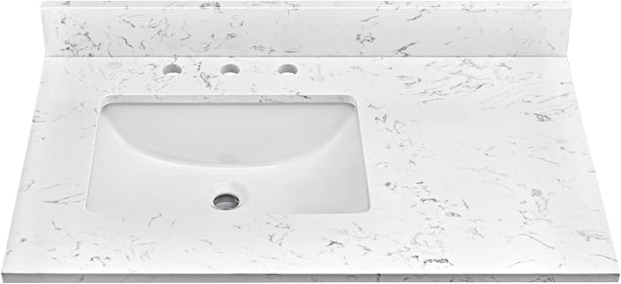 36"x22" Engineered Stone Bathroom Vanity Top with Rectangular Undermount Ceramic Left Offset Sink, 8 Inch Faucet Hole Spread with Backsplash Bathroom Vanity Sink Top (Cabinet Not Included)