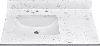 36"x22" Engineered Stone Bathroom Vanity Top with Rectangular Undermount Ceramic Left Offset Sink, 8 Inch Faucet Hole Spread with Backsplash Bathroom Vanity Sink Top (Cabinet Not Included)