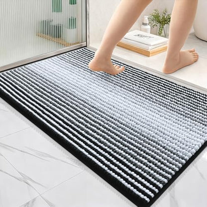 OLANLY Bathroom Rugs 36x24, Soft Chenille Striped Bath Rugs, Black