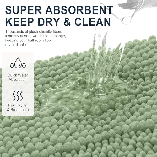 Smiry Thick Chenille Bathroom Runner Rugs 44x24, Soft Bath Mat, Sage Green