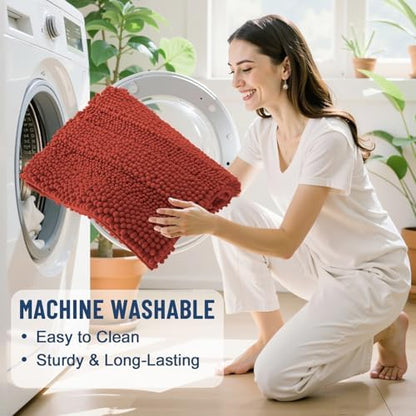 Grandaily Chenille Striped Bathroom Rugs 36x24, Extra Thick and Soft Absorbent Bath Mats, Rubber Backing, Plush Shaggy Shower Carpet, Machine Wash Dry, Bath Rug for Bathroom, Rustic Terracotta