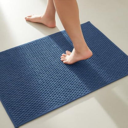 TYUU Bathroom Rugs Non Slip Washable, Super Absorbent Thin Bath Mat Small Quick Dry Low Pile Bathroom Rug, Navy Blue 20"x30"