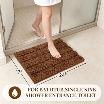 Bcoimo Small Bath Rug Mat,24x17 Soft Chenille Burnt Orange Bathroom Tub Mat