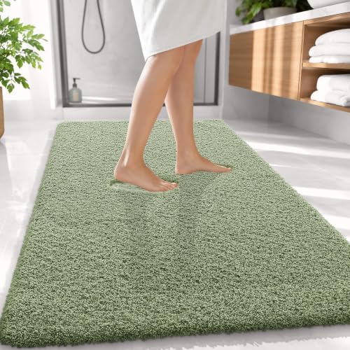 OLANLY Microfiber Large Bathroom Rugs 59x35, Soft Bath Mat, Sage Green