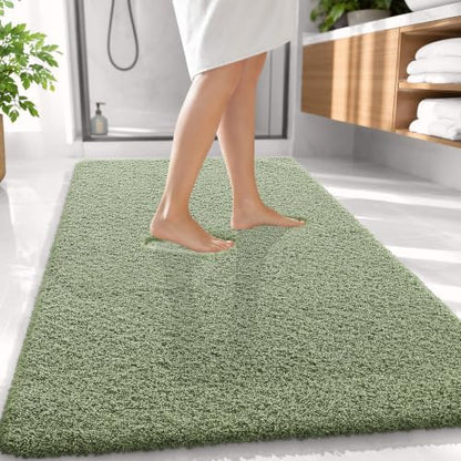 OLANLY Microfiber Large Bathroom Rugs 59x35, Soft Bath Mat, Sage Green