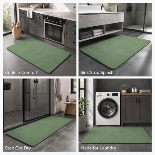 MontVoo -Bath Mat Rug-Rubber Backing Non Slip Quick Dry Absorbent Thin Bathroom Rugs Fit Under Door-Faux Suede Surface Bathroom Floor Mats-Shower Rug for in Front of Bathtub Shower Sage Green 16"x24"