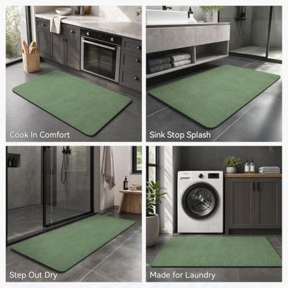 MontVoo -Bath Mat Rug-Rubber Backing Non Slip Quick Dry Absorbent Thin Bathroom Rugs Fit Under Door-Faux Suede Surface Bathroom Floor Mats-Shower Rug for in Front of Bathtub Shower Sage Green 16"x24"