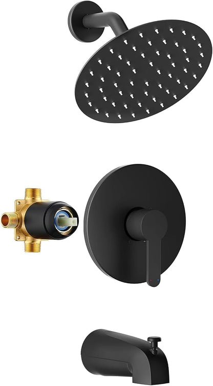 Esnbia Matte Black Shower Faucet Set, 8-Inch Rain Shower Head and Handle Set, Bathtub Shower Faucet Set with Single Handle and Tub spout, Shower Valve Included, Matte Black | Single handle control, shower valve & tub spout included, dual shower & bath ...
