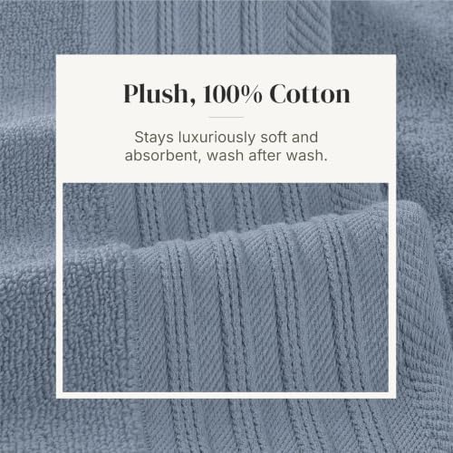 Modern Threads 6 Piece Bath Towel Set – Bathroom Towel Set with 2 Bath Towels, 2 Hand Towels & 2 Washcloths – 100% Cotton, Soft & Absorbent – Geometric (Blue)