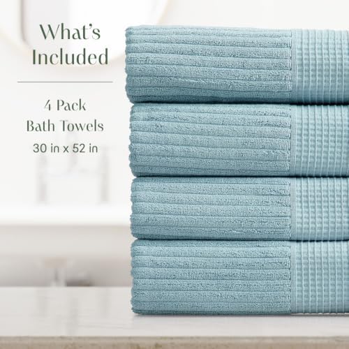 Springtree Home 100% Cotton Bath Towel Set | 4-Pack | Textured | Aegean