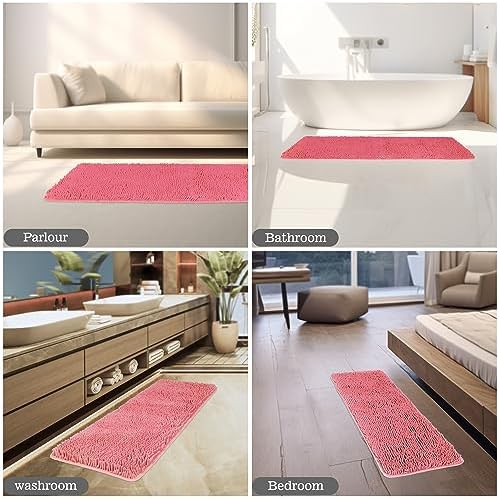 Yeaban Chenille Pink Bathroom Runner Rug 17"x47"