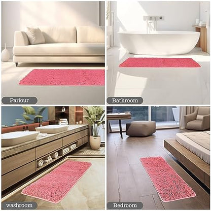 Yeaban Chenille Pink Bathroom Runner Rug 17"x47"