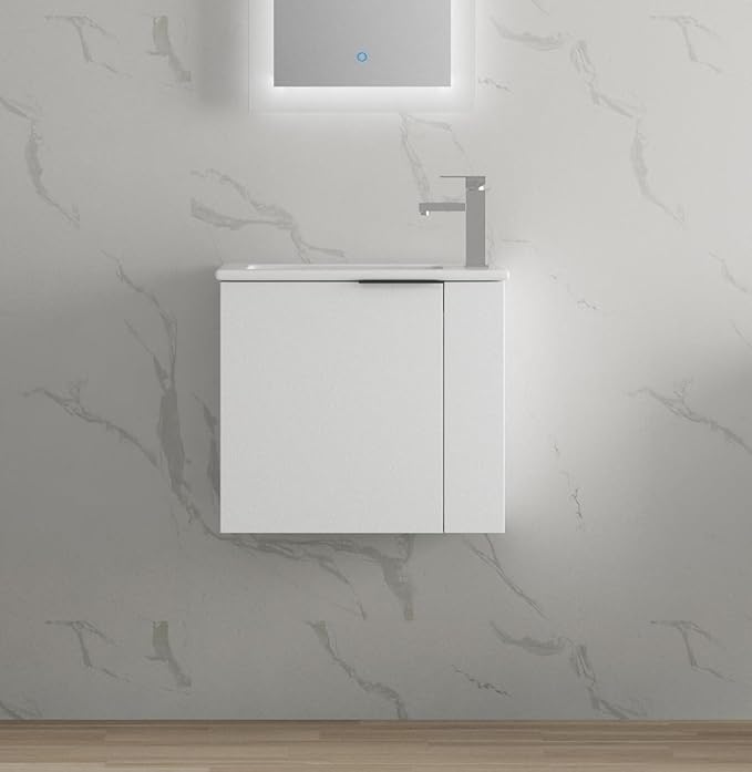 Wall Mount 22 Inch Bathroom Vanity W/Sink Combo for Small Space, Modern Design Vanity Cabinet Gel Basin Countertop, Float Mounting Design Cabinet Set with Soft Close Doors, White (without Faucet)