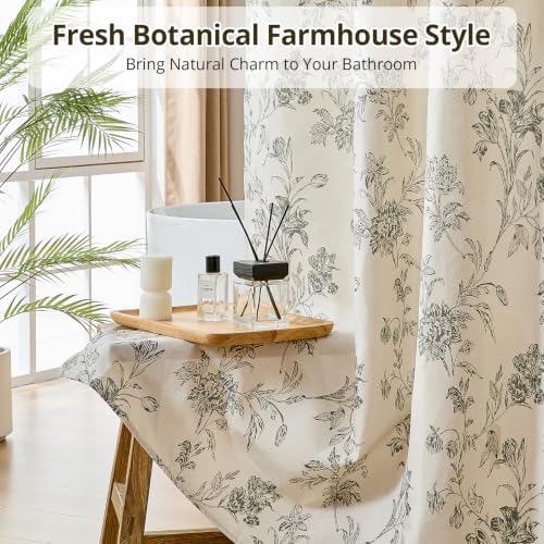 Warmstar Farmhouse Shower Curtain,GreyFloral Shower Curtain for Bathroom Linen Look Vintage Shower Curtain with Weighted Hem,72" W x 84" L