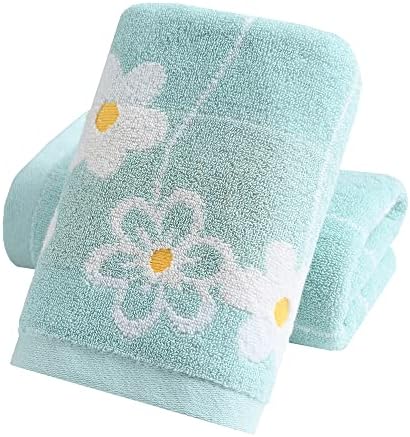 YiLUOMO Green Hand Towel Set of 2 Flower Pattern Highly Absorbent Quick Dry 100% Cotton Hand Towels for Bathroom, Hotels, Travel, Spa 13" X 29"