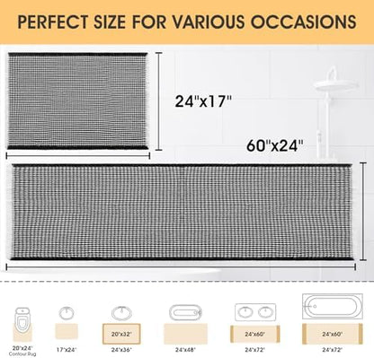 IM HOME Waffle Bath Mat Set Black & Cream 2 Piece,Woven Modern Bath Rug Mats, Absorbent Non Slip Bath Floor Mat, Soft Washable Boho Bath Rugs with Tassels for Bathroom, Bedroom, Kitchen