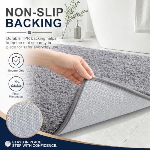 OLANLY Microfiber Bathroom Runner Rugs 70x24, Soft Absorbent Bath Mat, Grey