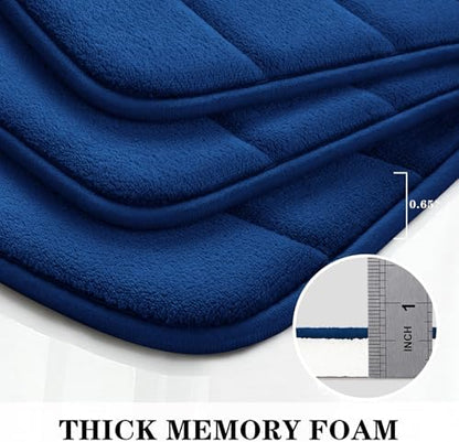 BYSURE Navy Blue Memory Foam Bath Mats Extra Long