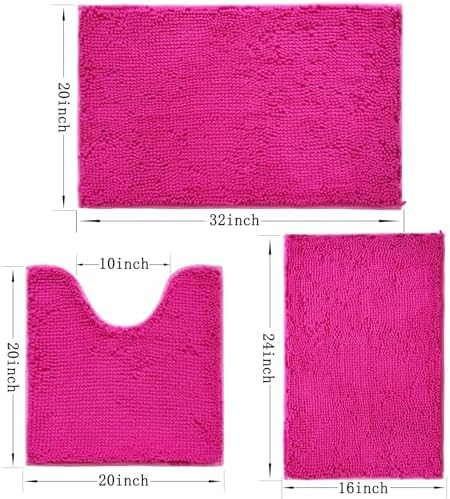Bathroom Rugs Sets 3 Piece Non Slip,Bath Rugs with PVC Backing Bath Carpet,Bathroom Rug Washable,Absorbent,Plush Carpet Mats,Bath Mats for Bedroom, Kitchen,Tub,Home Decor(Rose red)