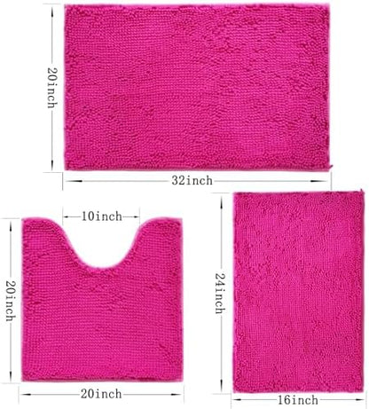 Bathroom Rugs Sets 3 Piece Non Slip,Bath Rugs with PVC Backing Bath Carpet,Bathroom Rug Washable,Absorbent,Plush Carpet Mats,Bath Mats for Bedroom, Kitchen,Tub,Home Decor(Rose red)