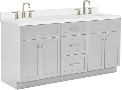 ARIEL Hamlet 72-inch Bathroom Vanity with Sink,Solid Wood, 1.5-inch Pure White Quartz Countertop & Backsplash, Double Oval Porcelain Sink, 4 Soft Closing Doors, 3 Dovetail Drawers, Grey